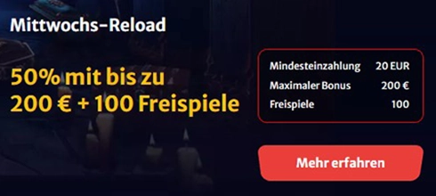 HellSpin Casino Mittwochs-Reload – 50% Bonus und Freispiele für Einzahlung am Mittwoch.